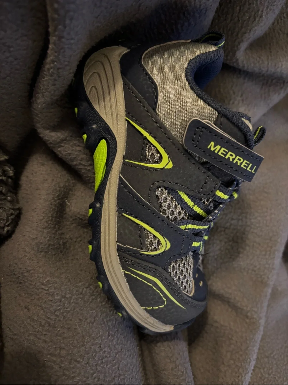 Merrell Kids Navy and Lime Trail Runner Sneakers